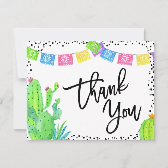 Modern Mexican Fiesta Bridal Shower Flat Thank You Card (Front)