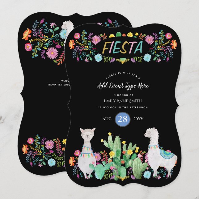 Modern Mexican Fiesta Llama Folk Flowers ANY EVENT Invitation (Front/Back)