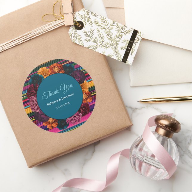 Modern Mexican flowers wedding Classic Round Sticker (Gifting)
