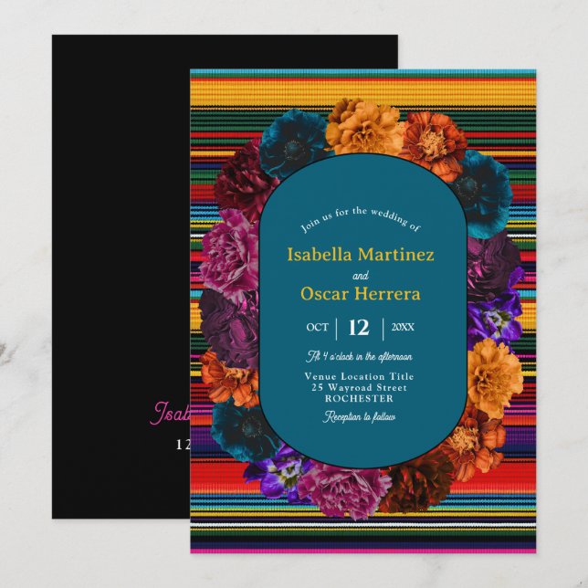 Modern Mexican flowers wedding invitation (Front/Back)