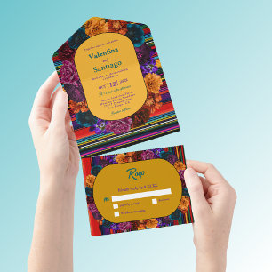 Modern Mexican flowers yellow wedding All In One Invitation