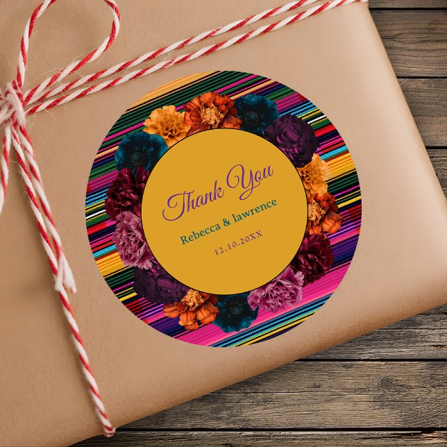 Modern Mexican flowers yellow wedding Classic Round Sticker (Creator Uploaded)