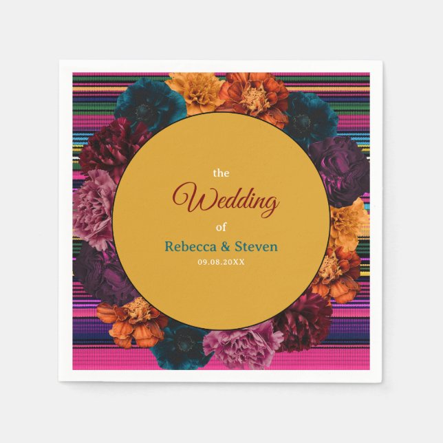 Modern Mexican flowers yellow wedding Napkins (Front)