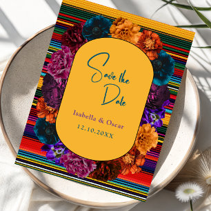 Modern Mexican flowers yellow wedding Save The Date