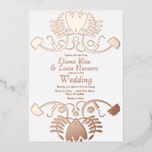 Modern Mexican Folk Floral Wedding Pressed Foil Invitation