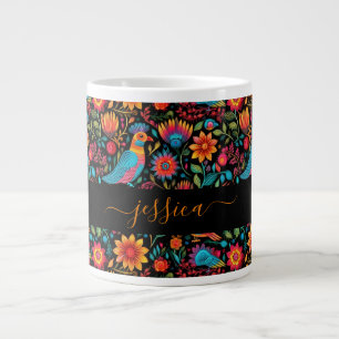 Modern mexican pattern script name giant coffee mug