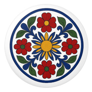 Modern Mexican Talavera Folk Art Ceramic Knob