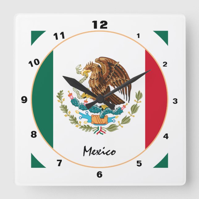 Modern Mexico, trendy Mexican Flag Home / design Square Wall Clock (Front)