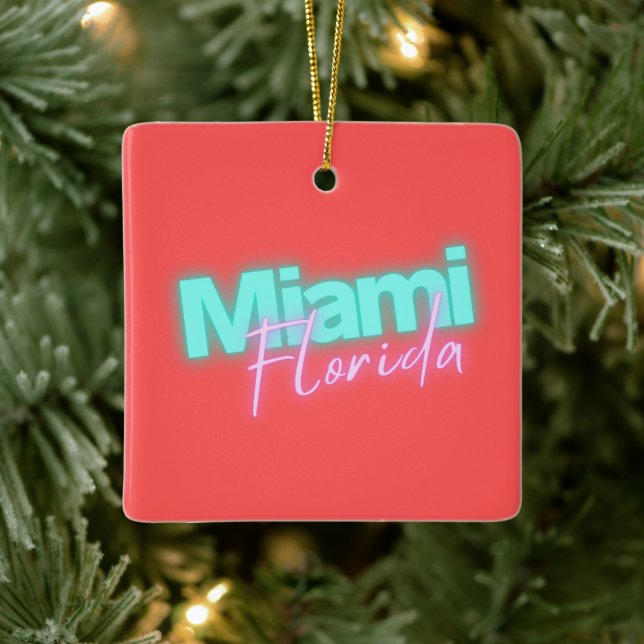 Modern Miami Neon Lights Personalized Ceramic Ornament (Tree)