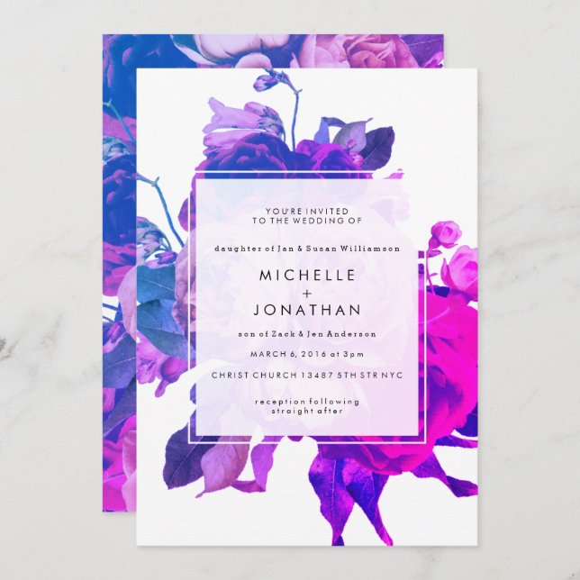 Modern Miami Roses Wedding Invitation (Front/Back)