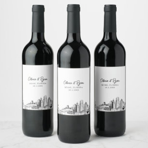 Modern Miami Sketch Wedding Custom Wine Label