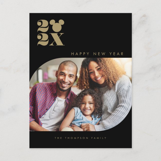 Modern Mickey Mouse Happy New Year Photo  Holiday Postcard (Front)