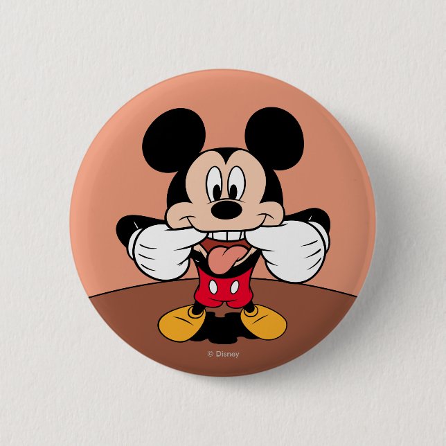 Modern Mickey | Sticking Out Tongue Pinback Button (Front)