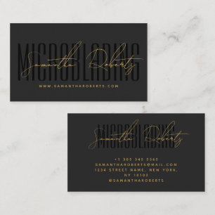 Modern microblading typography script gray black business card