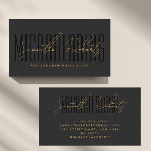 Modern microblading typography script gray black business card