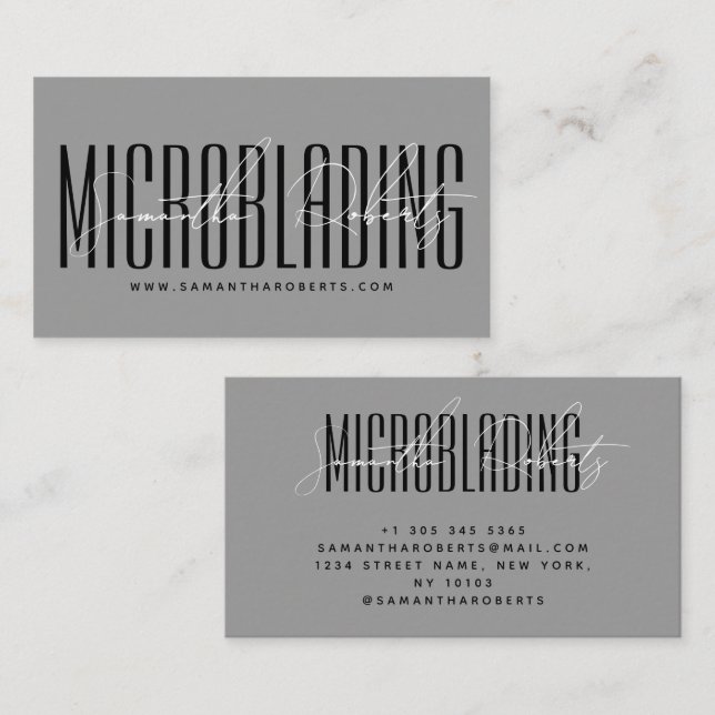 Modern microblading typography script gray business card (Front/Back)