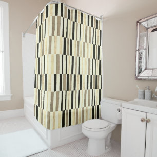 Modern Mid Century Abstract Beige Stripe Pattern Shower Curtain