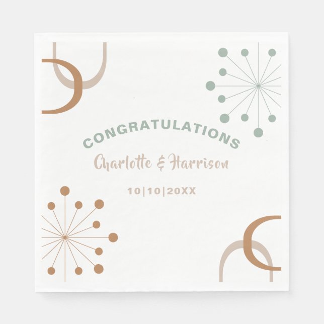 Modern Mid Century Atomic Starburst Wedding  Napkins (Front)