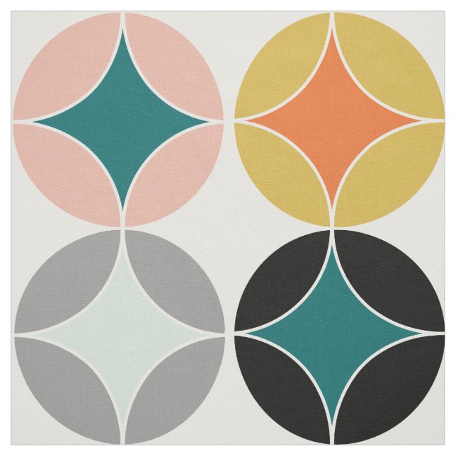 Modern Mid Century Big Circles Repeat Patterned Fabric (Swatch)