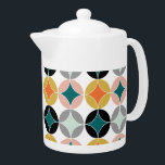 Modern Mid Century Big Circles Repeat Patterned Teapot<br><div class="desc">A trendy clean fresh modern look inspired by retro mid century patterns in lovely shades of pink,  teal,  olive green,  orange,  grey,  pale blue,  back and white.</div>