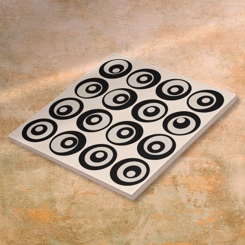 Modern Mid Century Black And Cream Circles Pattern Ceramic Tile
