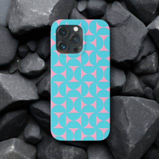 Modern Mid Century Blue & Pink Abstract Shapes Case-Mate iPhone Case (Creator Uploaded)