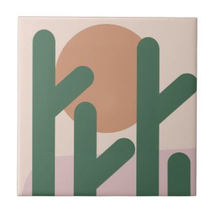 Modern Mid Century Cactus Art Earthy Pattern  Ceramic Tile