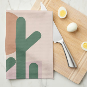 Modern Mid Century Cactus Art Earthy Pattern Kitchen Towel