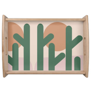 Modern Mid Century Cactus Art Earthy Pattern Serving Tray