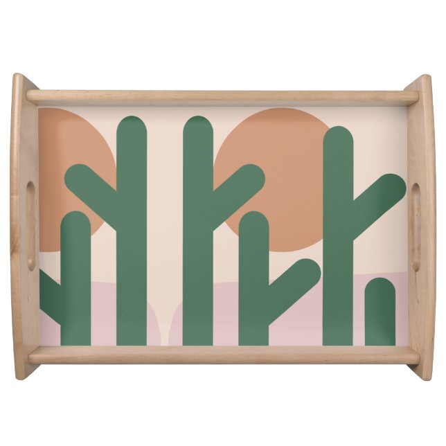 Modern Mid Century Cactus Art Earthy Pattern Serving Tray (Front)