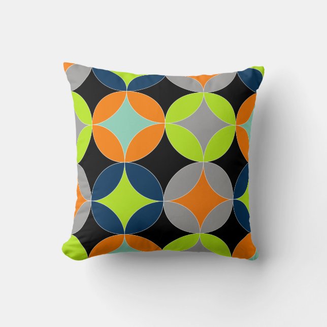 Modern Mid Century Circles Geometric Pattern Throw Pillow (Front)