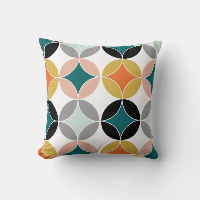 Modern Mid Century Circles Geometric Pattern Throw Pillow (Front)
