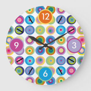 Modern Mid Century Colorful Circles Pattern Large Clock