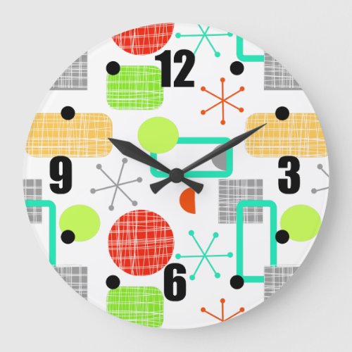 Modern Mid Century Colorful Geometric Atomic Star Large Clock