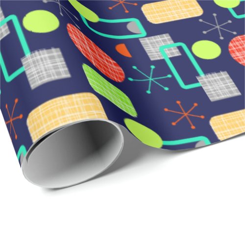 Modern Mid Century Colorful Geometric Atomic Star Wrapping Paper