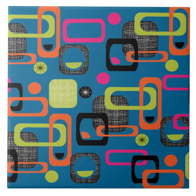 Modern Mid Century Funky Geometric Pattern Ceramic Tile (Front)