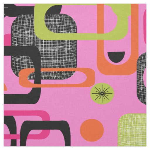 Modern Mid Century Funky Geometric Pattern Fabric