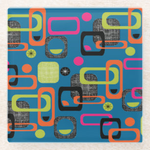 Modern Mid Century Funky Geometric Pattern Glass Coaster