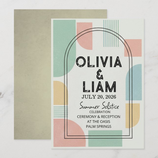 Modern Mid-Century Geometric Arch Wedding  Invitation (Front/Back)