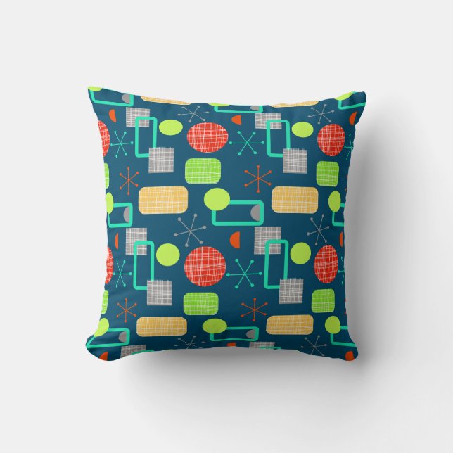 Modern Mid Century Geometric Atomic Starburst Throw Pillow (Front)