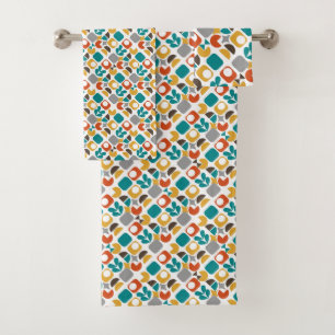 Modern Mid Century Geometric Colorful Retro Bath Towel Set