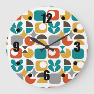 Modern Mid Century Geometric Colorful Retro Large Clock