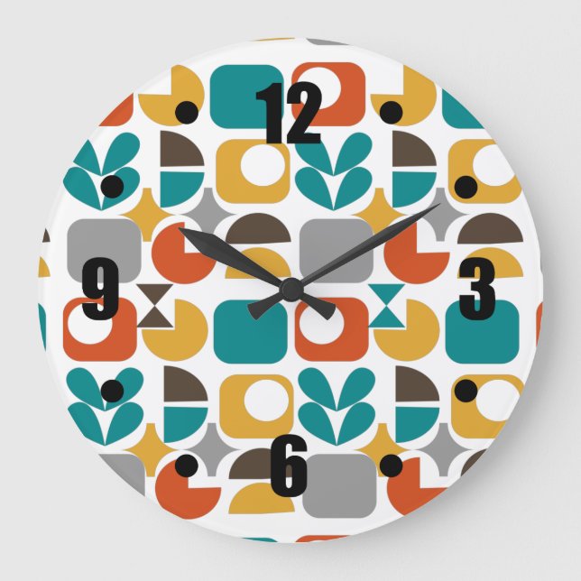 Modern Mid Century Geometric Colorful Retro  Large Clock (Front)