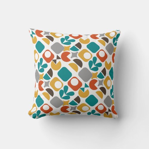 Modern Mid Century Geometric Colorful Retro Throw Pillow