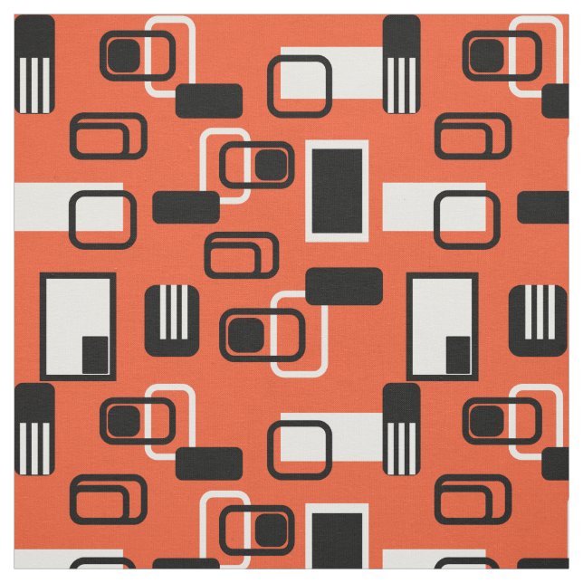 Modern Mid Century Geometric Orange Black Retro Fabric (Swatch)
