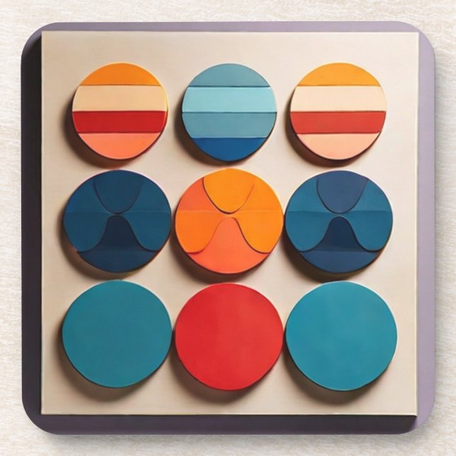 Modern Mid Century Geometric Pattern Beverage Coaster (Front)