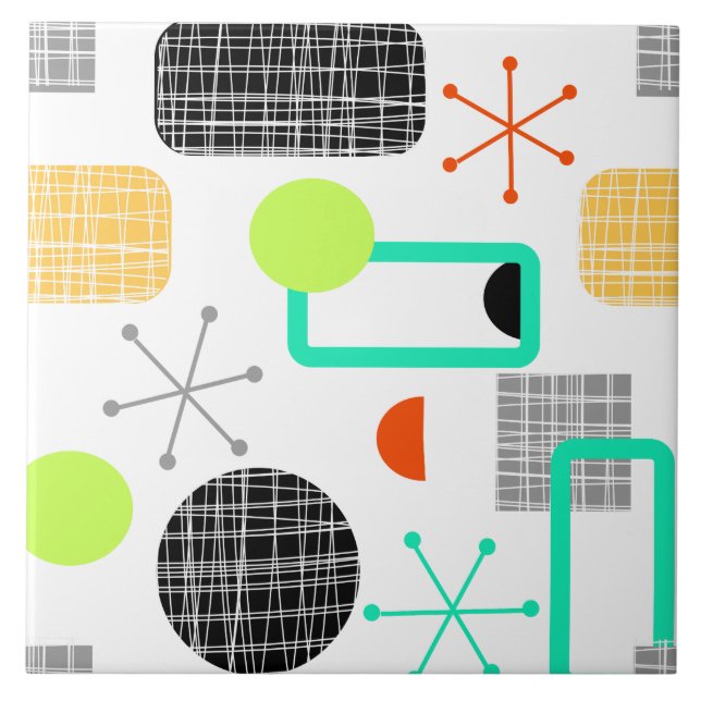 Modern Mid Century Geometric Pattern Ceramic Tile (Front)