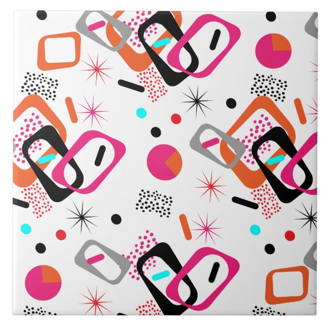 Modern Mid Century Geometric Pattern Ceramic Tile (Front)