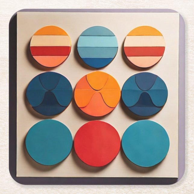 Modern Mid Century Geometric Pattern Square Paper Coaster (Front)