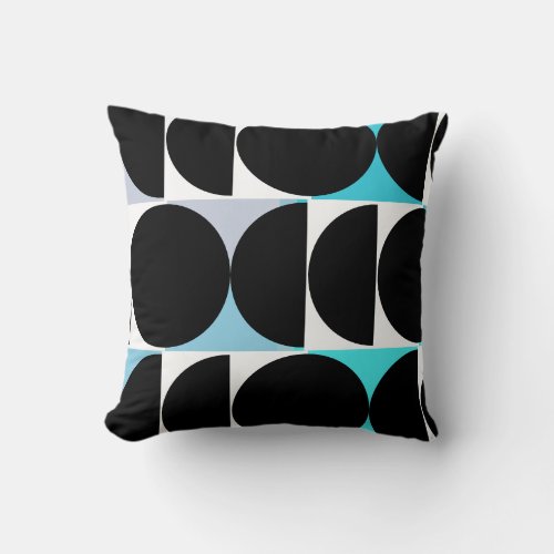 Modern Mid Century Geometric Teal Blue Throw Pillow